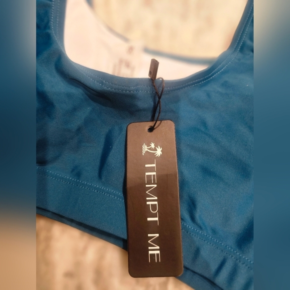 NWT! TEMPT ME womens 2 piece TEAL high waist athletic bikini set size MEDIUM - Picture 6 of 9